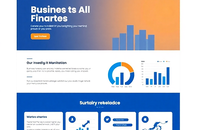 modern business finance website homepage with professional navy blue design and charts